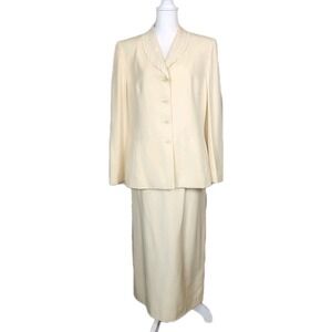 Preston & York Silk Blend 2pc Suit Womens 12 Jacket + Midi Skirt Buttercream VTG